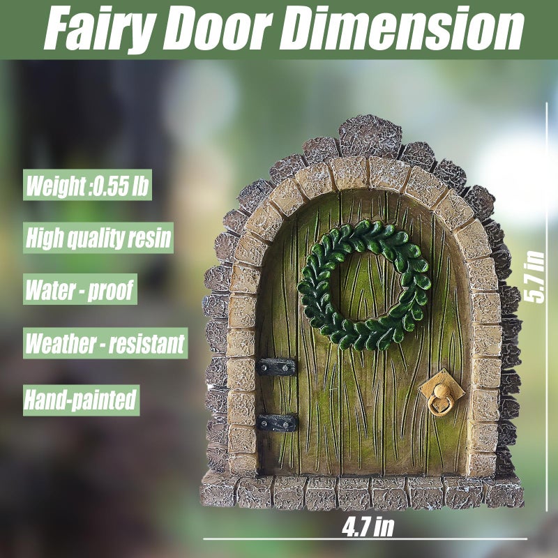 MUAMAX Garden Fairy Door Accessories Mystical Door for Tree Trunk Decor Gnome Home Doors Magical Doors for Fairy Wall Indoor Outdoor Decoration (Brown) - Image 2